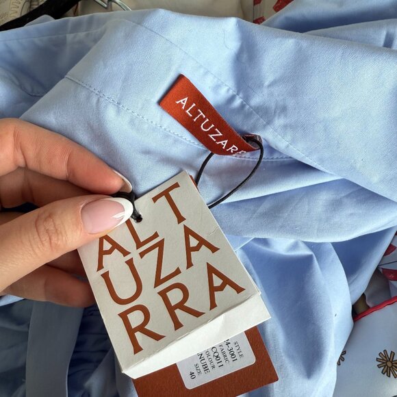 NWT Altuzarra Lydia Eyelet Midi Dress Wrap Open Neck Slit Skirt Cuffed Sleeves - Picture 3 of 12